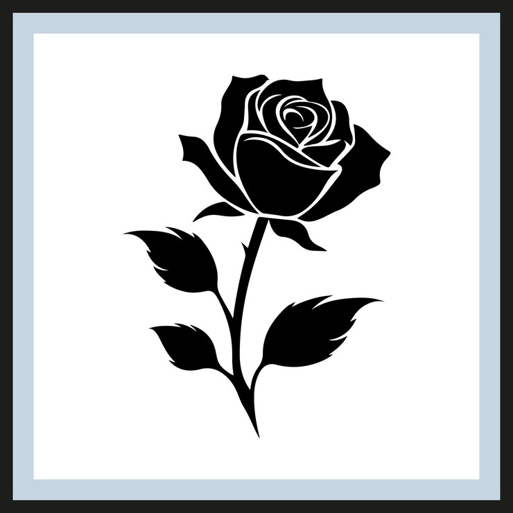 Vector black rose flower black and white silhouette