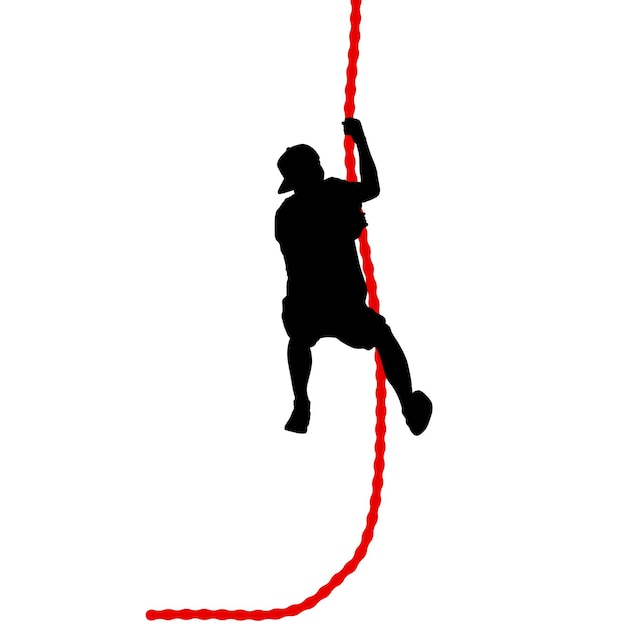 Black silhouette Mountain climber climbing a tightrope up on hands