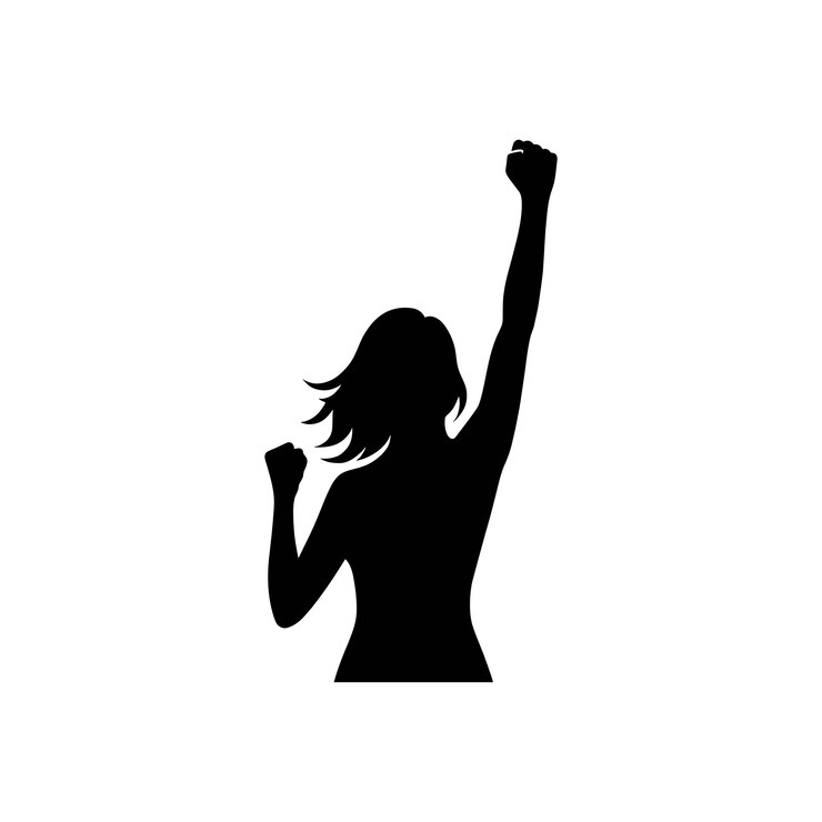 Black Silhouette of a Joyful Woman Raising Hands in Celebration Artwork