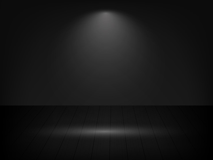 Vector black studio wall and floor background black background with light effects