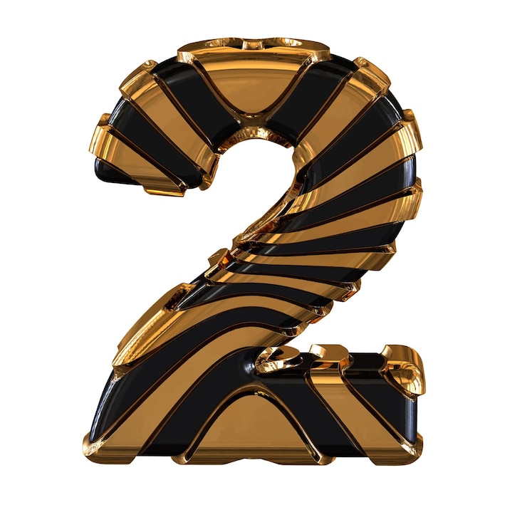 Vector black symbol with gold straps number 2