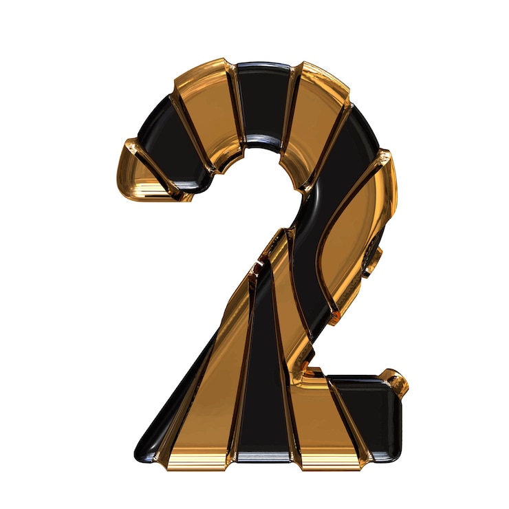 Vector black symbol with gold vertical straps number 2