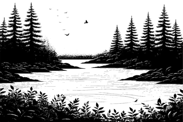 black texture of beautiful scenery on pure white background vector illustration overlay background
