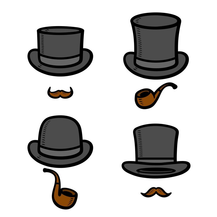 Vector black top hat set collection icon black top hat vector