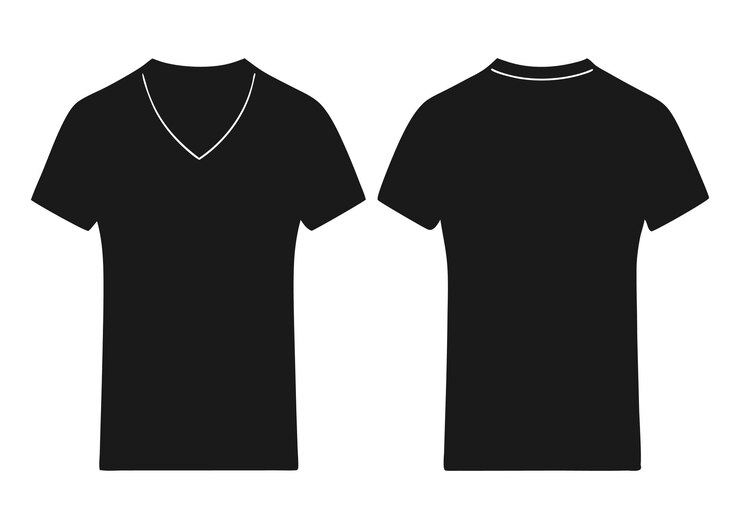 Vector black v-neck t-shirt front and back view