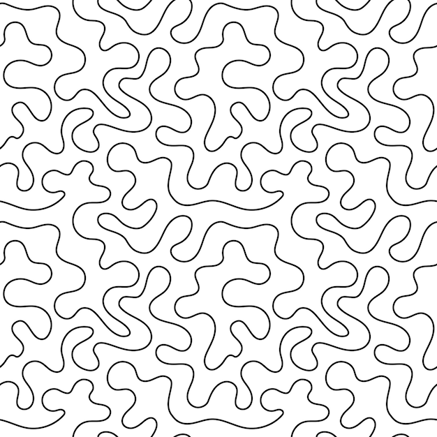 Black wavy lines and shapes seamless pattern abstract background