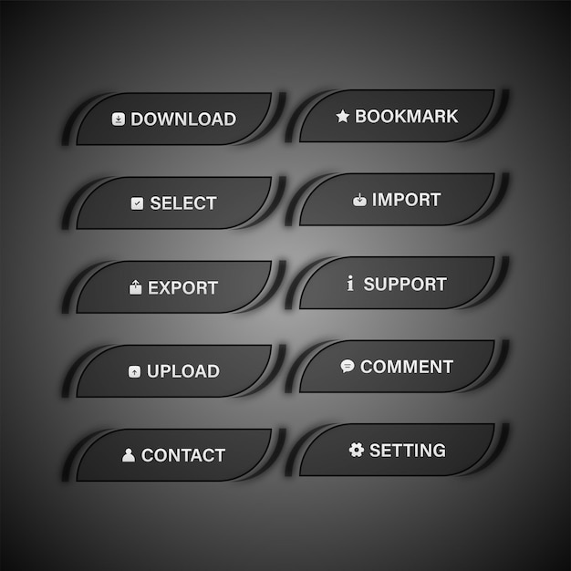 black web and mobile app button set