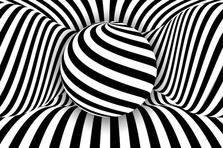 Vector black white 3d line distortion illusion design vector monochrome background