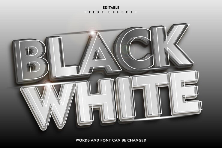 Vector black white editable text effect 3d emboss modern gradient style