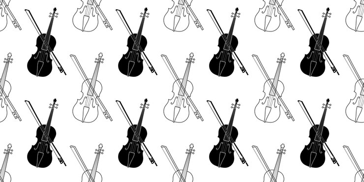 Vector black white violin seamless patter