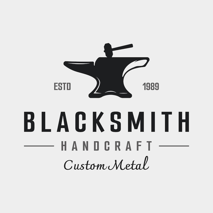 Vector blacksmith anvil job logo vintage with hammer and horseshoe isolated backgroundlogo for industry workshop
