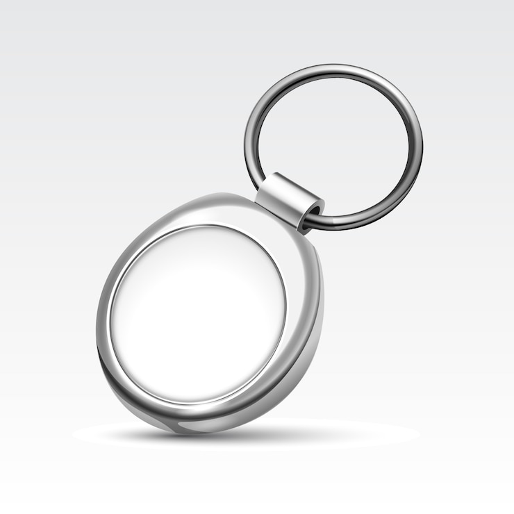 Vector  blank metal round keychain with ring for key isolated on white background