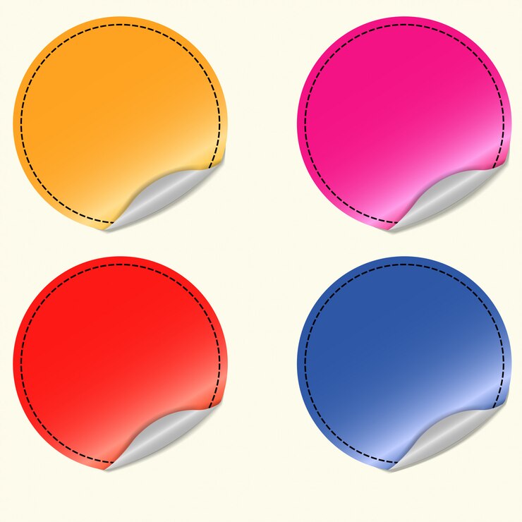 Blank round stickers set, different colors, 