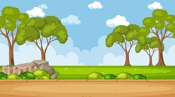 Vector blank sky in the park scene with many trees