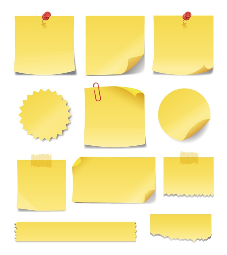 Vector blank yellow sticky notes in different shapes and sizes
