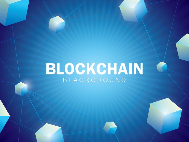 Vector block chain technology graphic illustration background vector in blue color theme