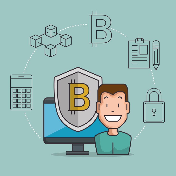 Vector blockchain business set icons