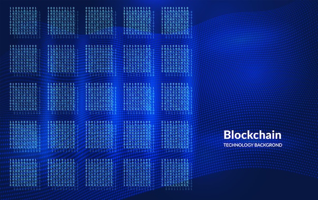 Blockchain digital background with glowing binary code blocks Futuristic technology concept symbolizing decentralized data networks cryptocurrency and secure information flow