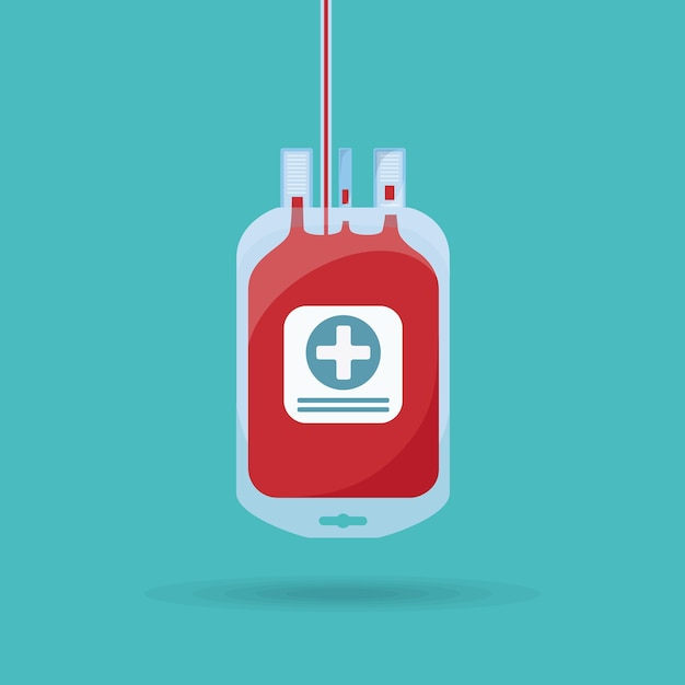 Blood bag isolated on blue