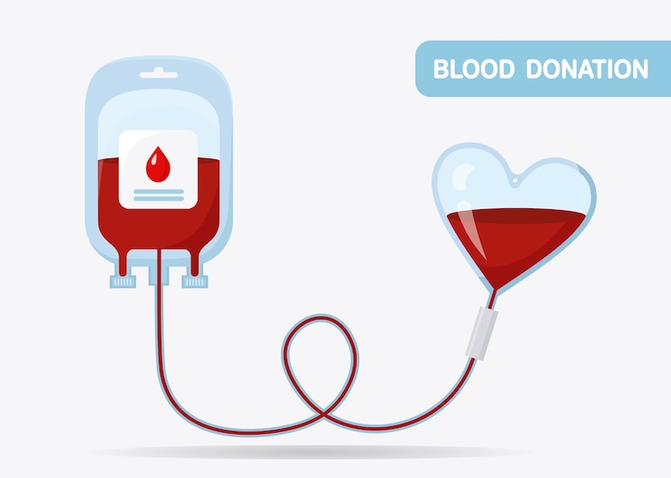 Vector blood bag with red drop  on whit background.