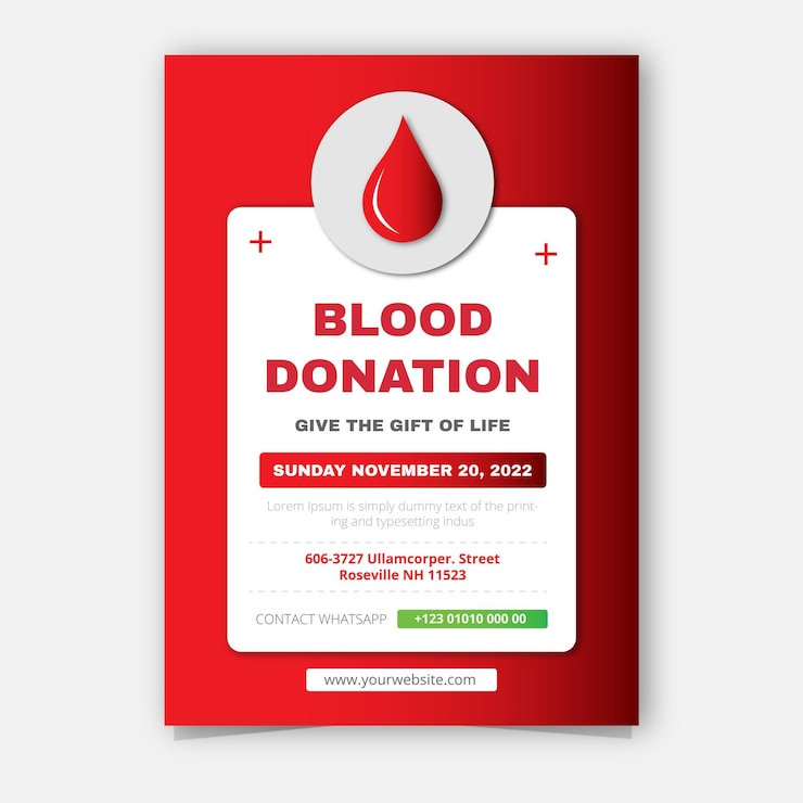 Vector blood donate event print flyer template