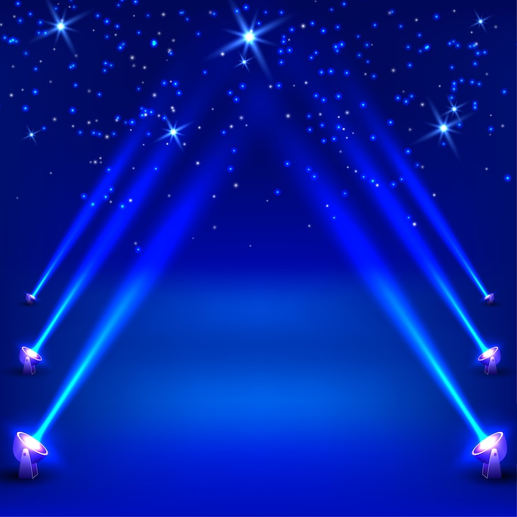 Blue abstract background with rays of spotlights. Vector illustration