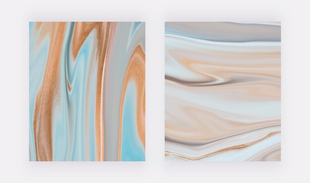 Blue and neutral liquid paintings