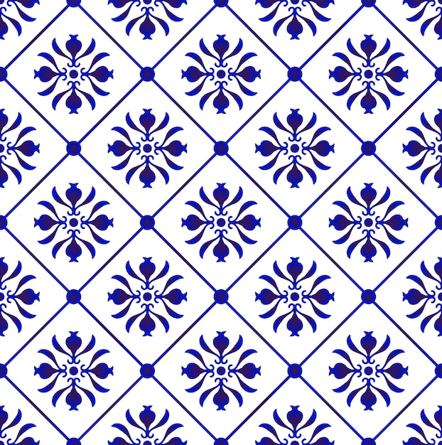 blue and white tile pattern vector