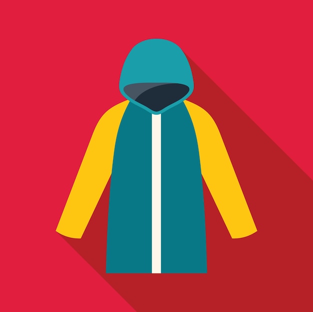 Blue and yellow winter jacket icon with long shadow on red background