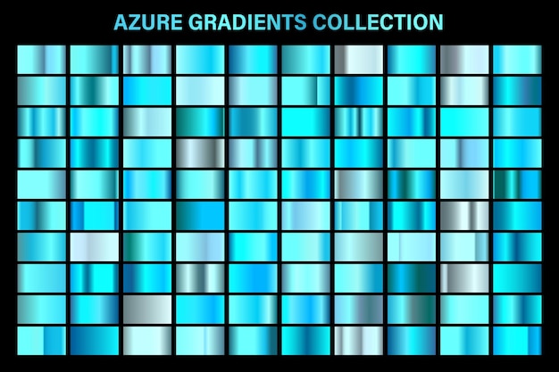 blue azure glossy gradient metal foil texture color swatch set collection of high quality vector
