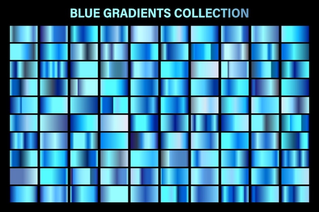 blue azure glossy gradient metal foil texture color swatch set collection of high quality vector