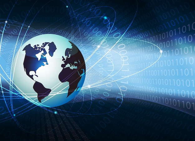 Blue background with numbers and silhouette of the globe