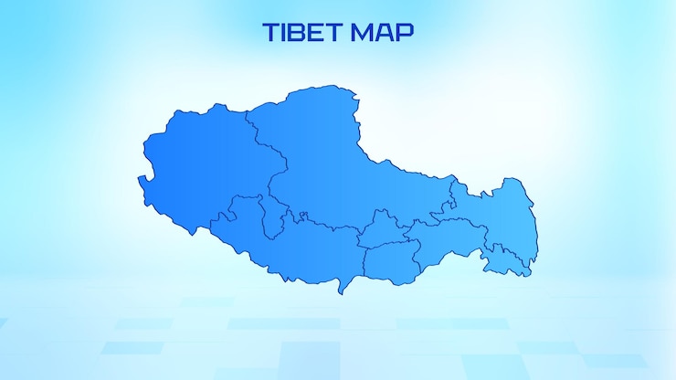 Vector blue detailed map of tibet with states administrative divisions