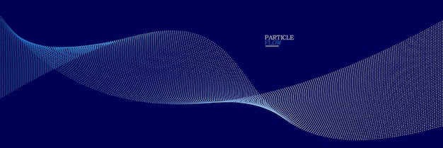 Blue dots in motion dark vector abstract background particles array wavy flow curve lines of points in movement technology and science illustration