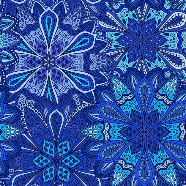 blue flower pattern seamless boho background square design element vector illustration for wallpaper print linen fabric indigo textile graphic floral mandala decoration for scrapbooking