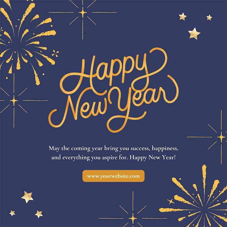 Vector blue gold simple happy new year instagram post