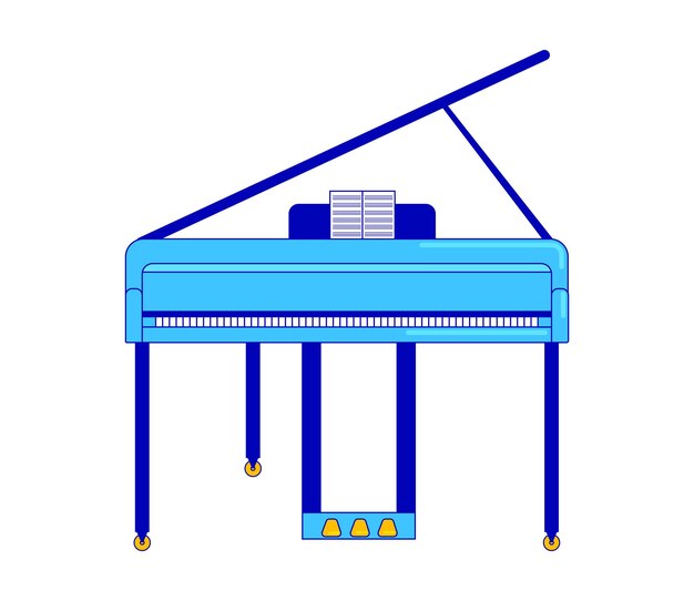 Blue grand piano with open lid and music score on top modern flat design musical instrument vector