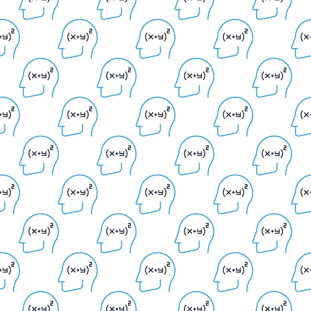 Blue Human Head with Math Mind vector concept line seamless pattern