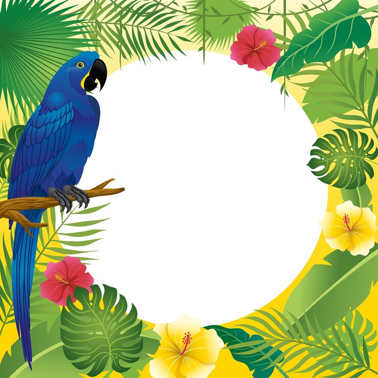 Vector blue macaw and tropical plants design
