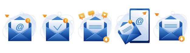 Blue open mail envelopes with email sign new message letter check mark Sending advertising email