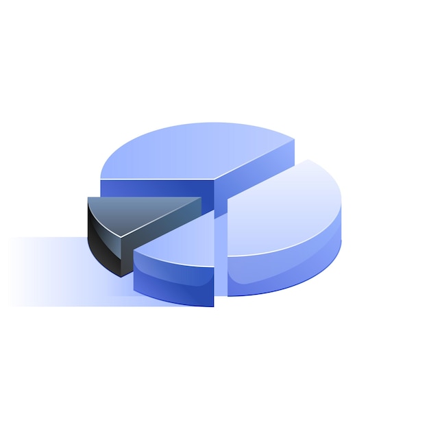 blue pie chart icon in isometric view statistics and analytics
