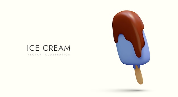 Blue popsicle with runny chocolate topping Appetizing bright cold dessert