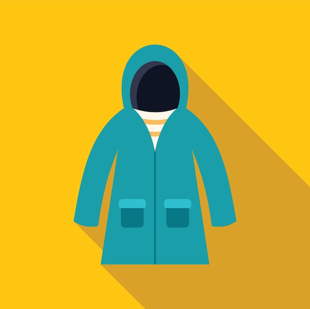Blue raincoat with hood up isolated on yellow background