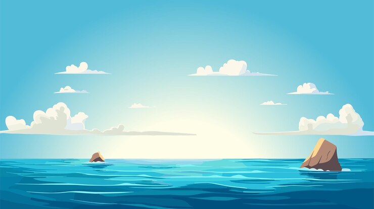 Vector blue sky white cloud background horizon morning beach vector seascape summer panoramic banner ocean