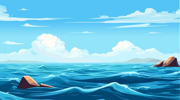 Vector blue sky white cloud background horizon morning beach vector seascape summer panoramic banner ocean