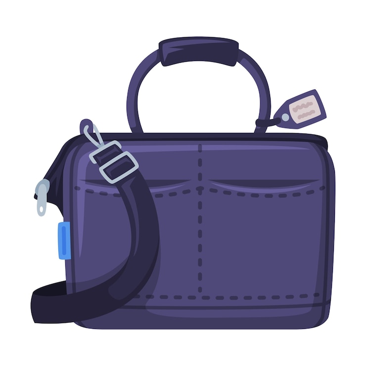 Vector blue travel bag with handle and zipper as packed luggage for traveling vector illustration