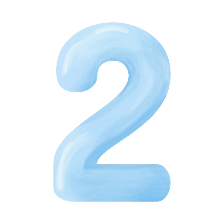 Vector blue voluminous number figure two with watercolor effect vector illustration