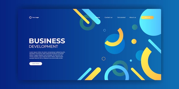 blue yellow landing page templates with modern geometric abstract shapes. trendy abstract background for landing page web design. minimal background for website designs.