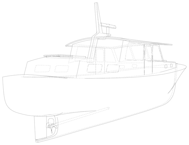 Boat isolated on white technical wireframe vector rendering of d