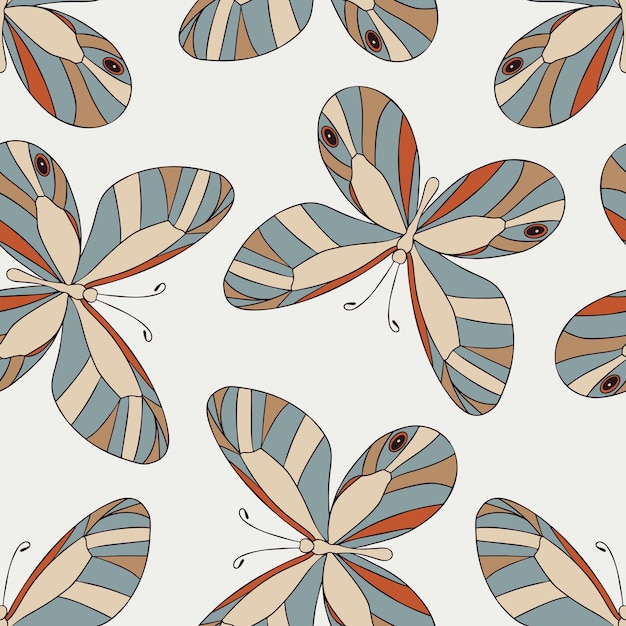 Boho butterfly hand drawn seamless pattern background